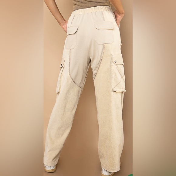 POL Wide Leg Cargo Pants Brown Beige Boho Elastic Waist Size NWOT - Picture 4 of 9